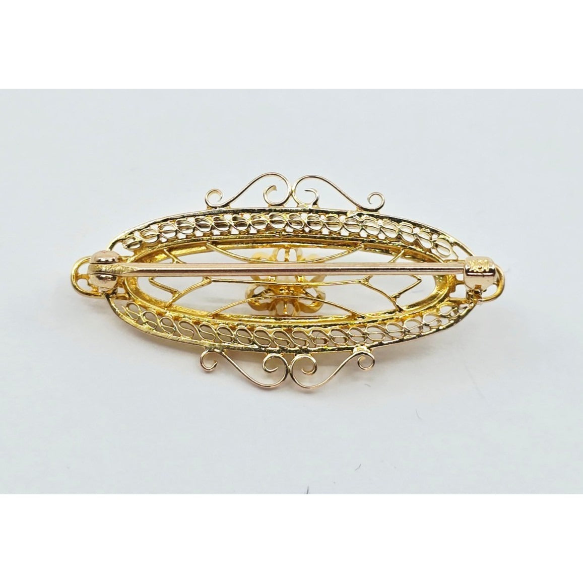Vintage 10K Yellow Gold Round Pearl Brooch Pin