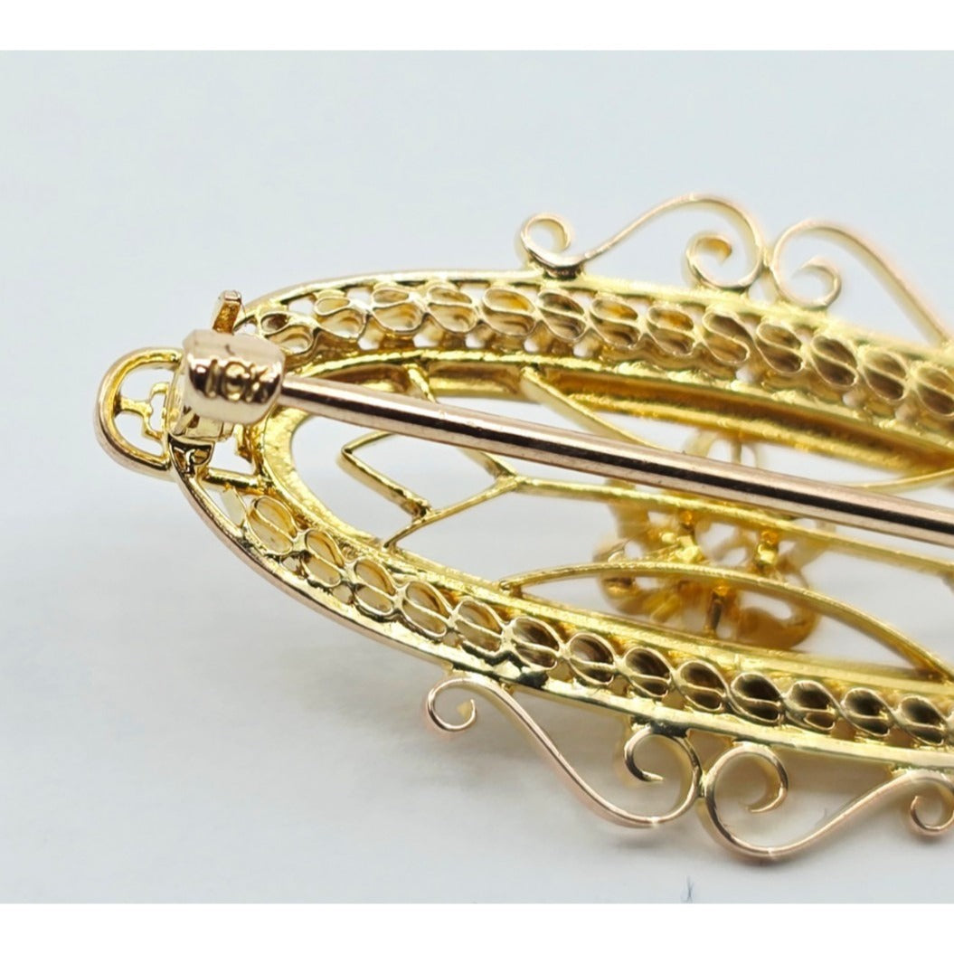 Vintage 10K Yellow Gold Round Pearl Brooch Pin