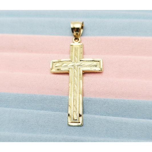 14K Yellow Gold Diamond Cut Cross Pendant Charm