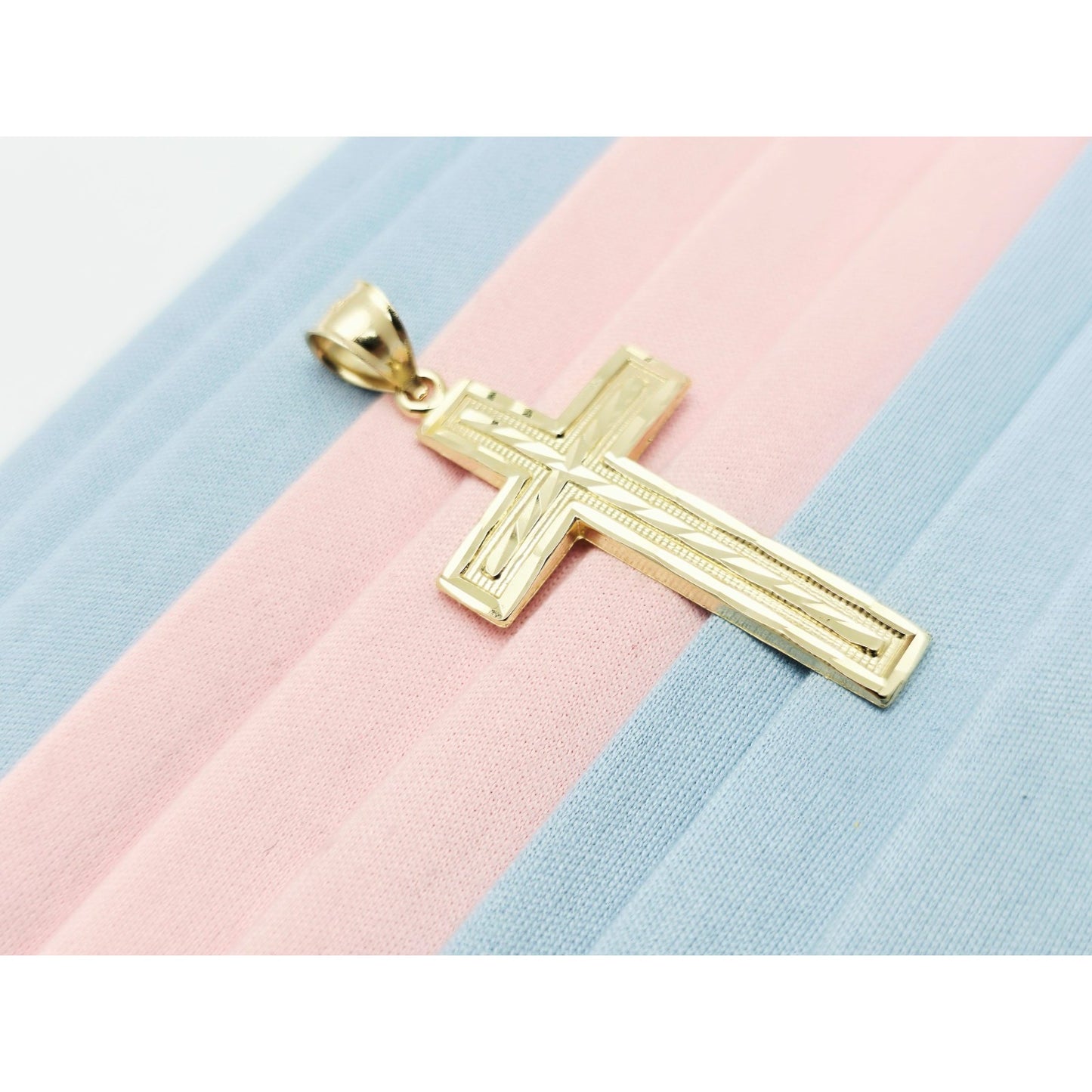 14K Yellow Gold Diamond Cut Cross Pendant Charm