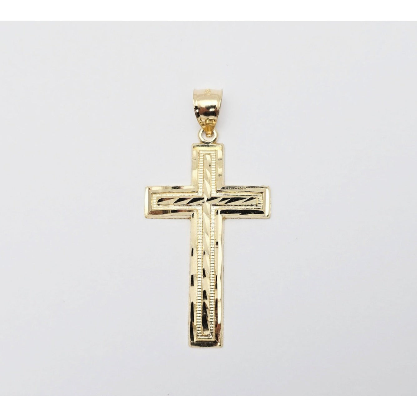 14K Yellow Gold Diamond Cut Cross Pendant Charm