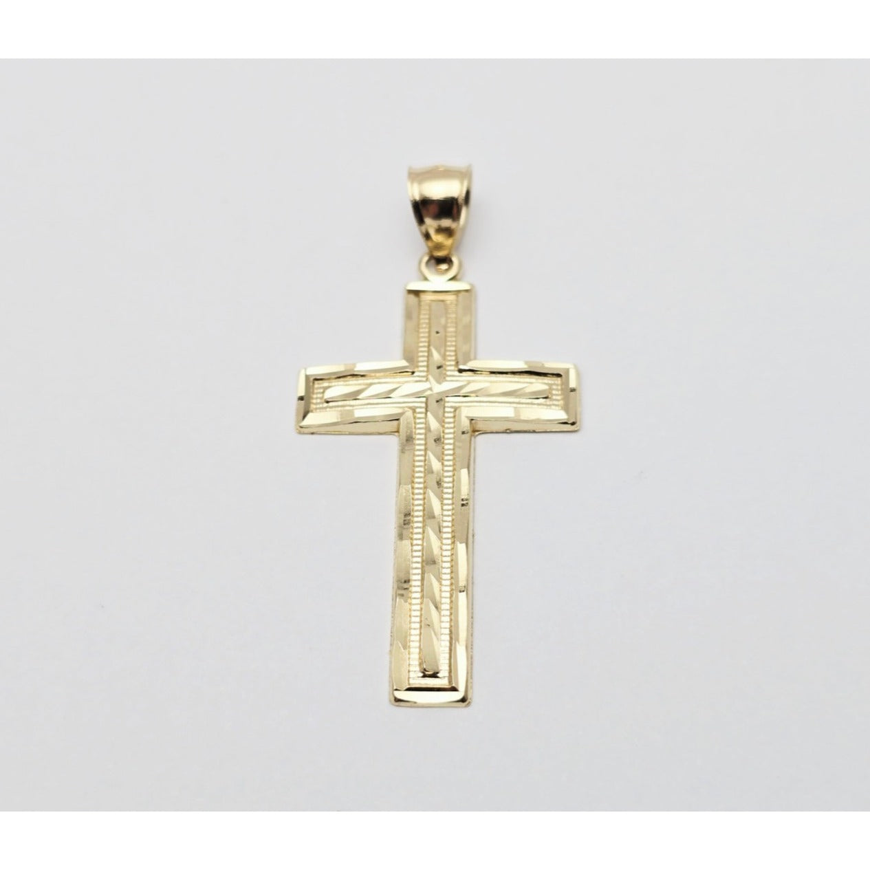 14K Yellow Gold Diamond Cut Cross Pendant Charm