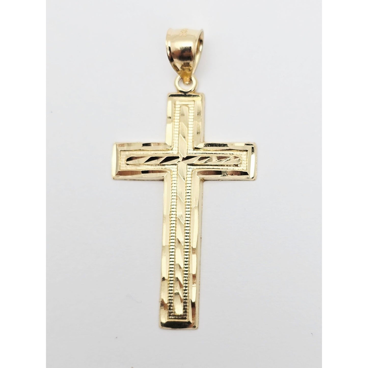14K Yellow Gold Diamond Cut Cross Pendant Charm