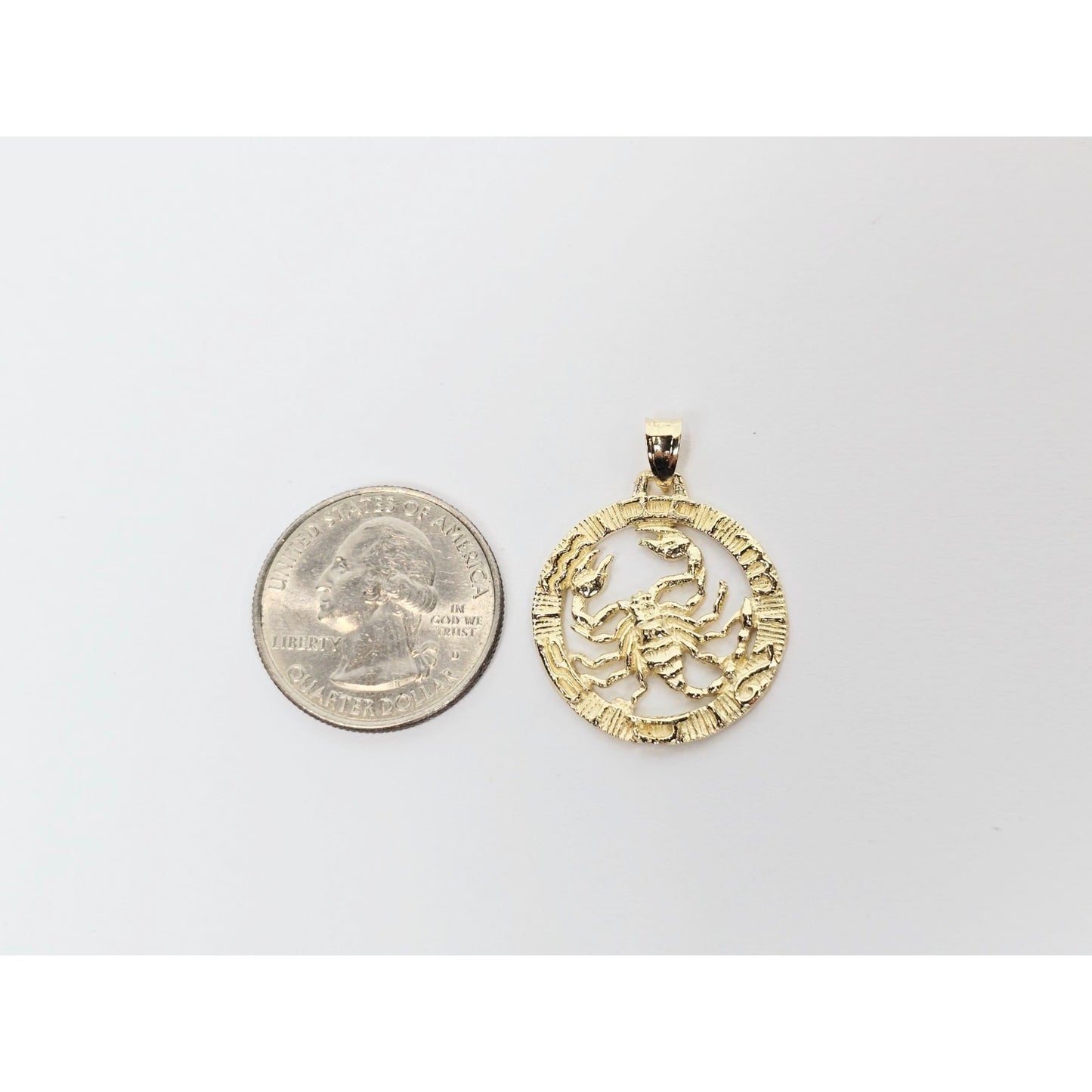 14K Yellow Gold Round Horoscope Zodiac Scorpio Scorpion Charm Pendant