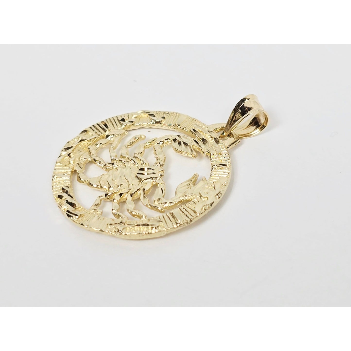14K Yellow Gold Round Horoscope Zodiac Scorpio Scorpion Charm Pendant