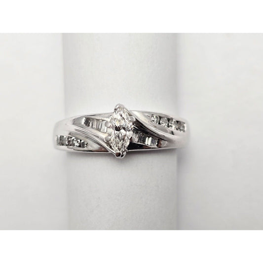 14K White Gold Ladies Marquise Diamond Engagement Ring