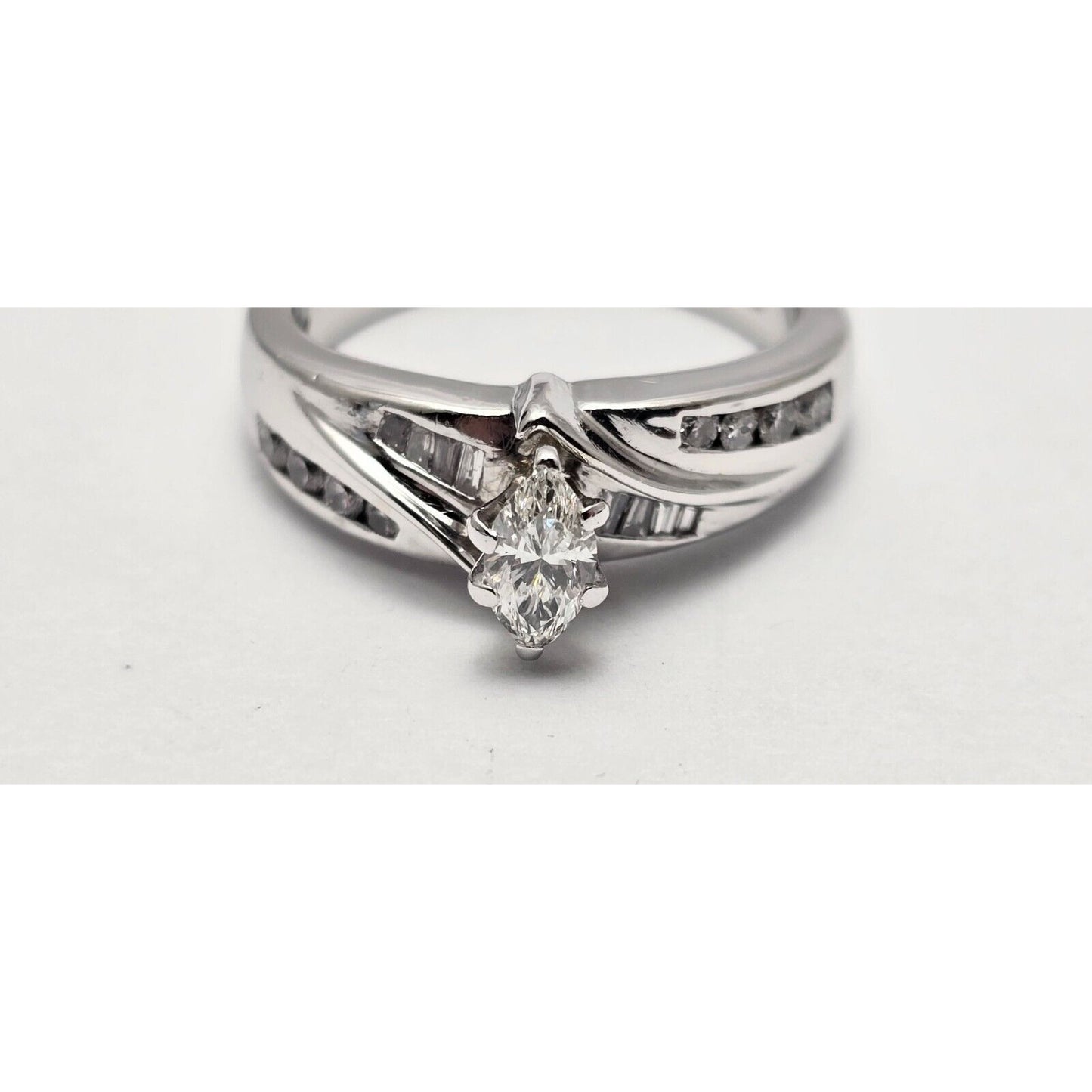 14K White Gold Ladies Marquise Diamond Engagement Ring