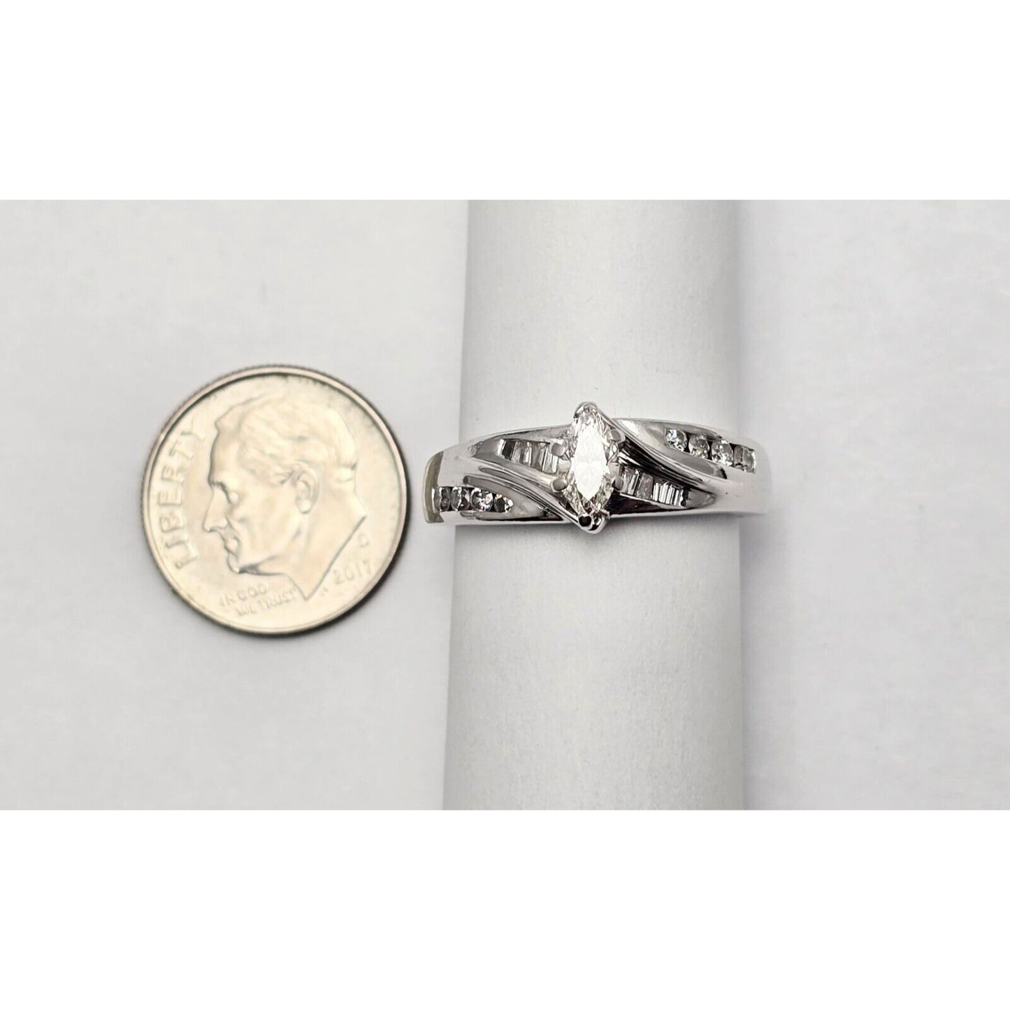 14K White Gold Ladies Marquise Diamond Engagement Ring