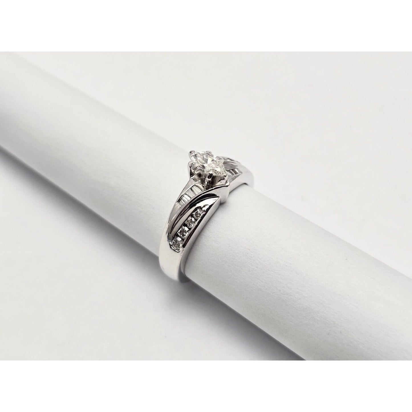 14K White Gold Ladies Marquise Diamond Engagement Ring