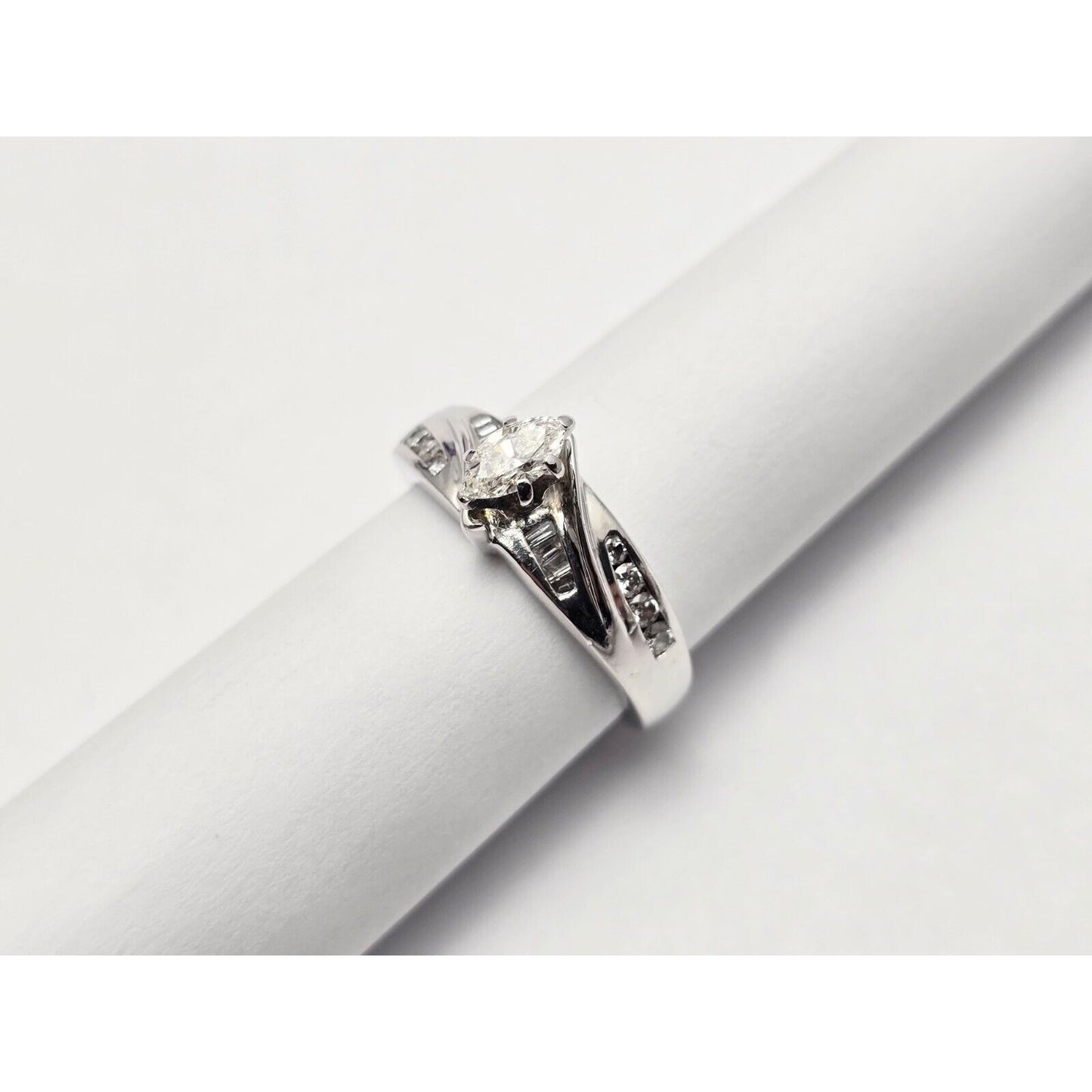 14K White Gold Ladies Marquise Diamond Engagement Ring