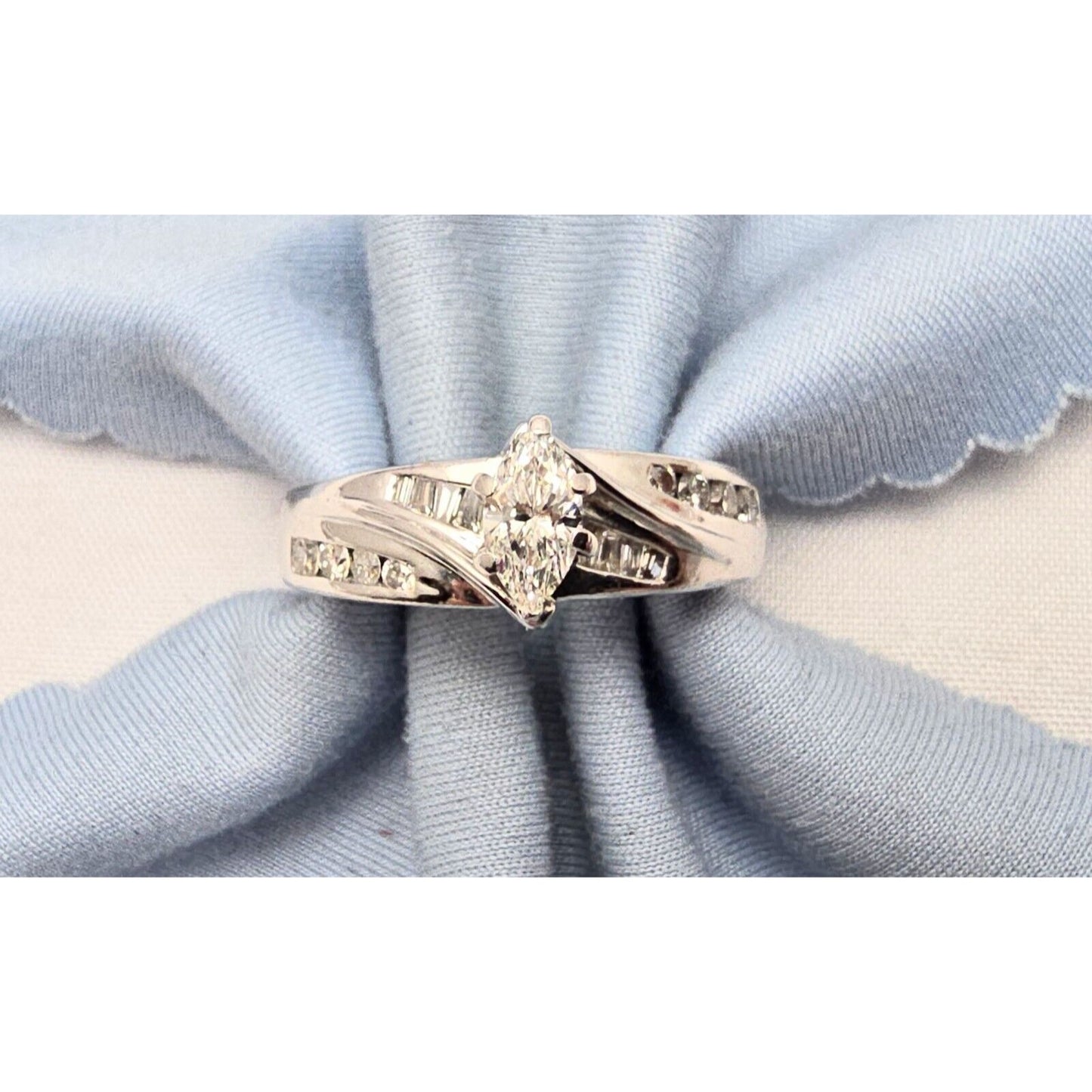 14K White Gold Ladies Marquise Diamond Engagement Ring