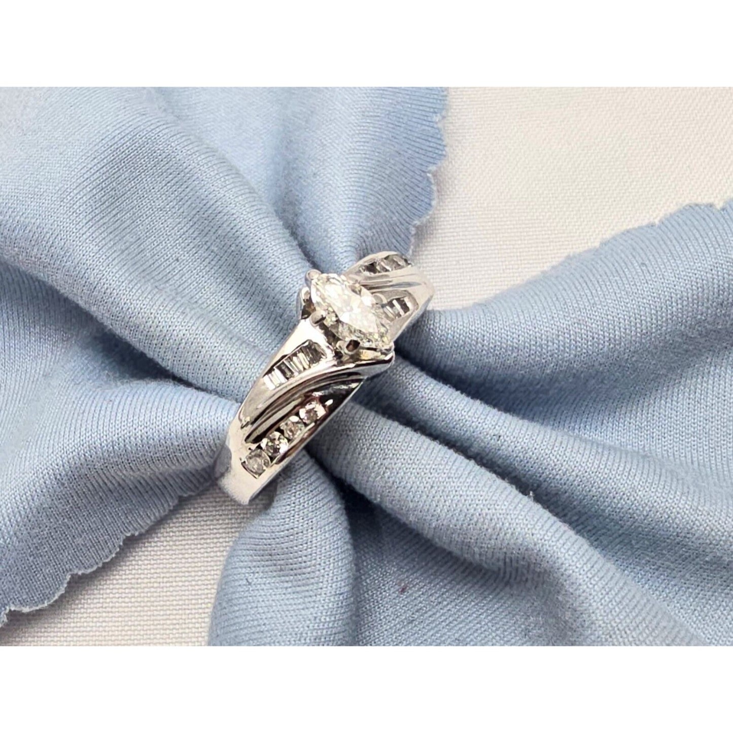 14K White Gold Ladies Marquise Diamond Engagement Ring