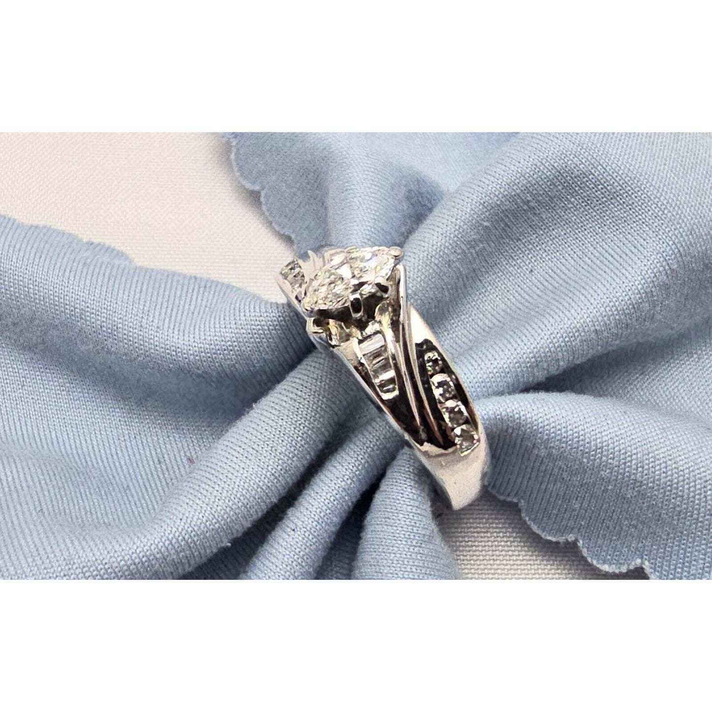 14K White Gold Ladies Marquise Diamond Engagement Ring