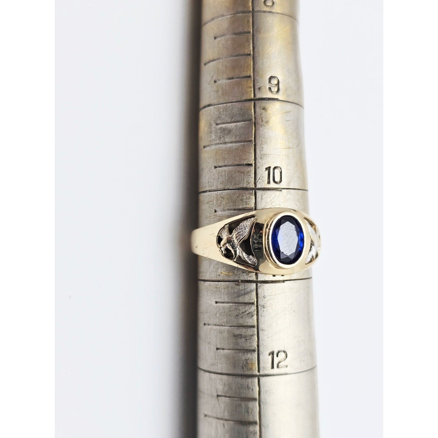14K Yellow Gold Synthetic Sapphire Eagle Ring