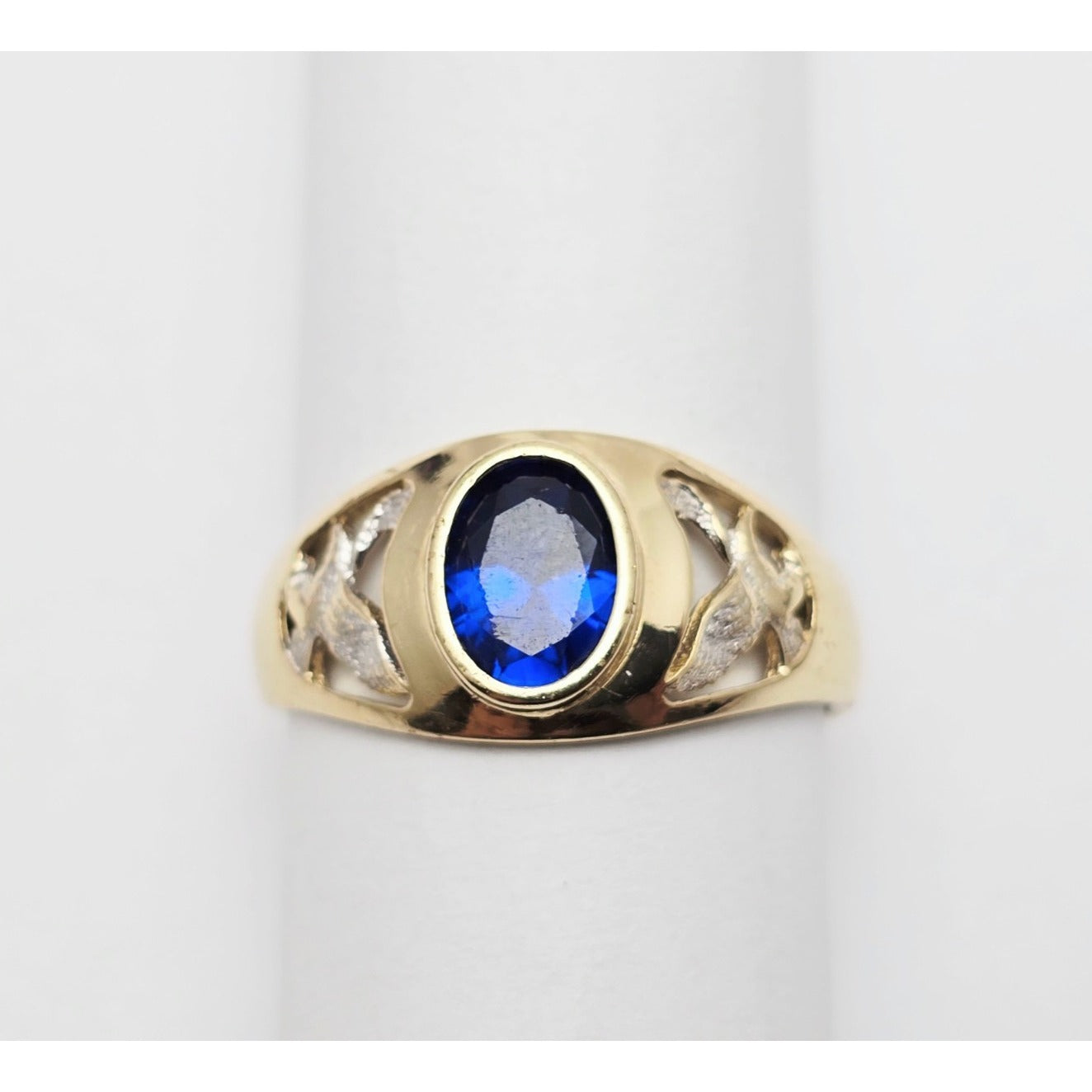 14K Yellow Gold Synthetic Sapphire Eagle Ring
