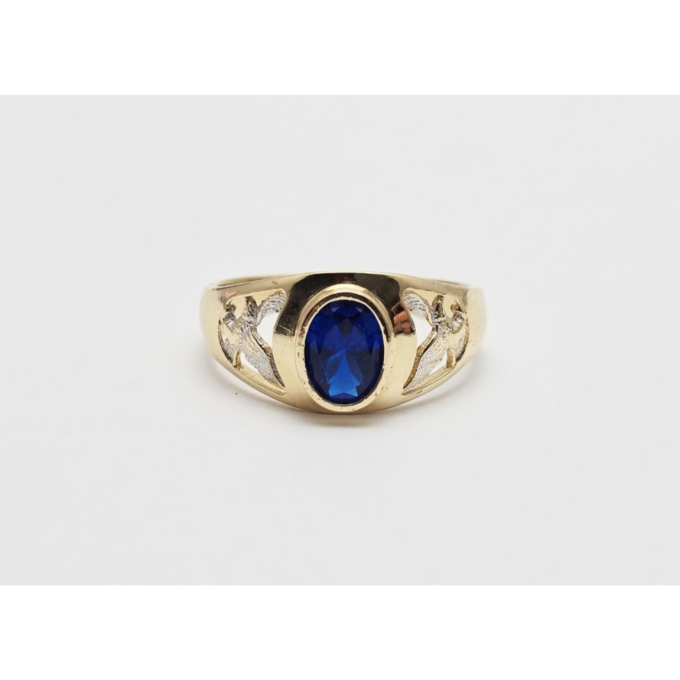 14K Yellow Gold Synthetic Sapphire Eagle Ring