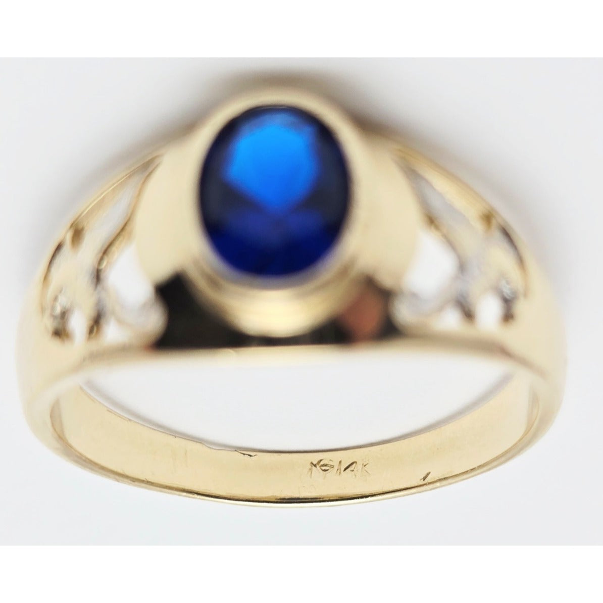 14K Yellow Gold Synthetic Sapphire Eagle Ring