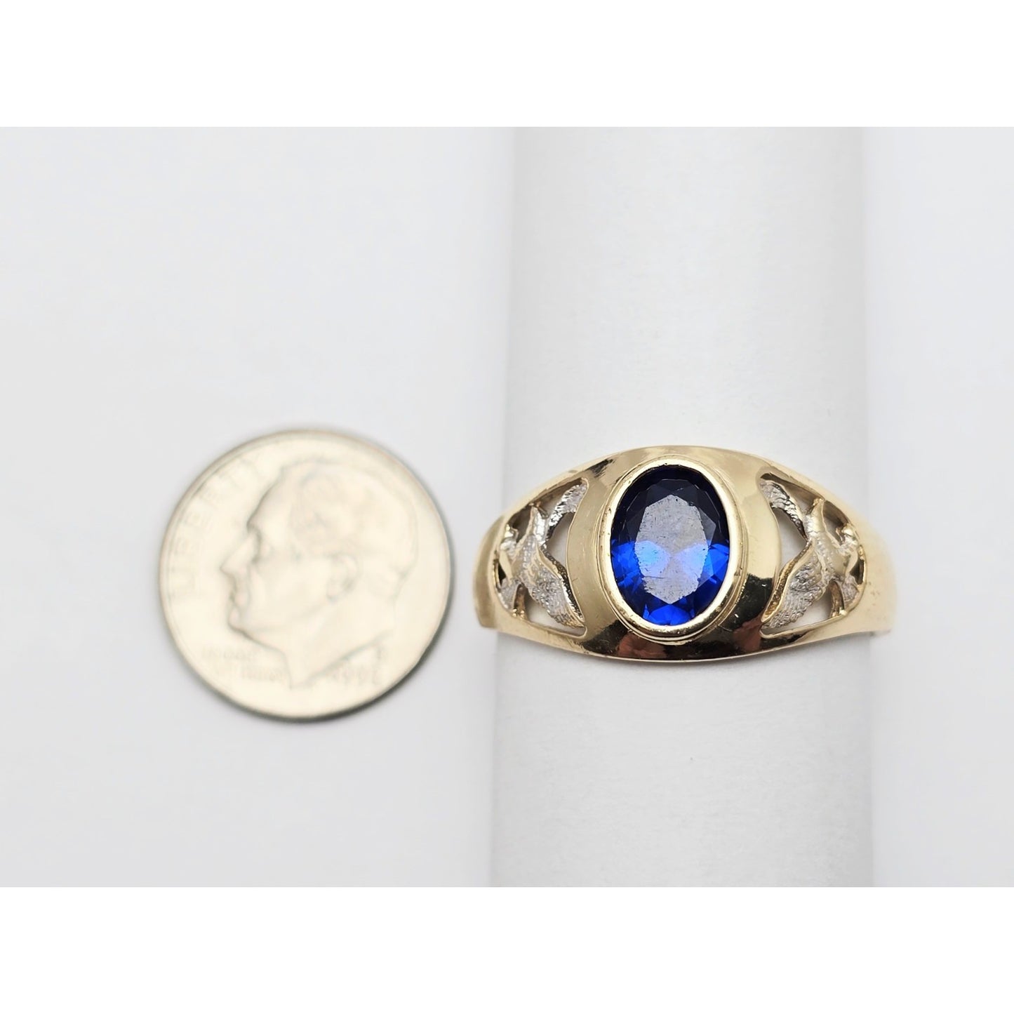 14K Yellow Gold Synthetic Sapphire Eagle Ring