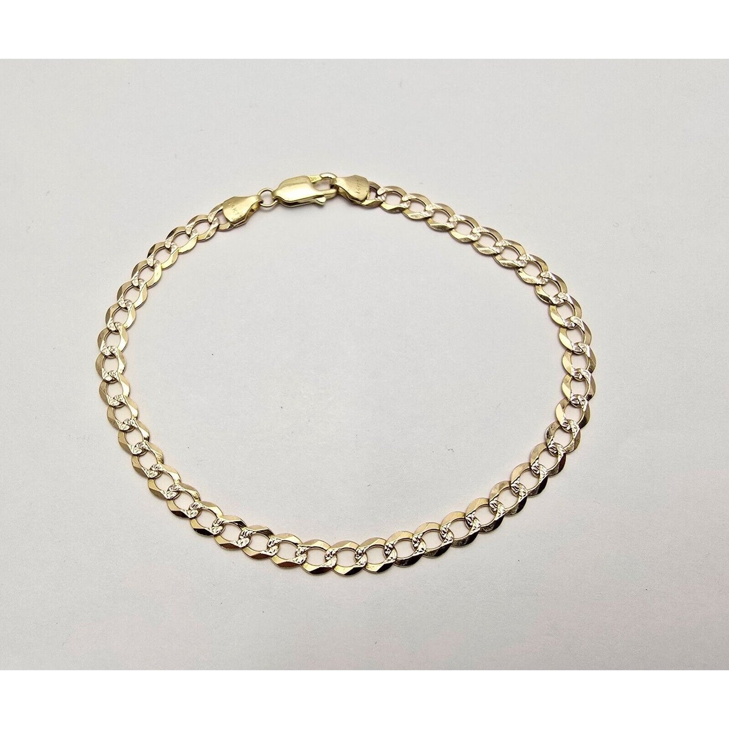 14K Two Tone Gold Diamond Cut Curb Cuban Link Chain Bracelet