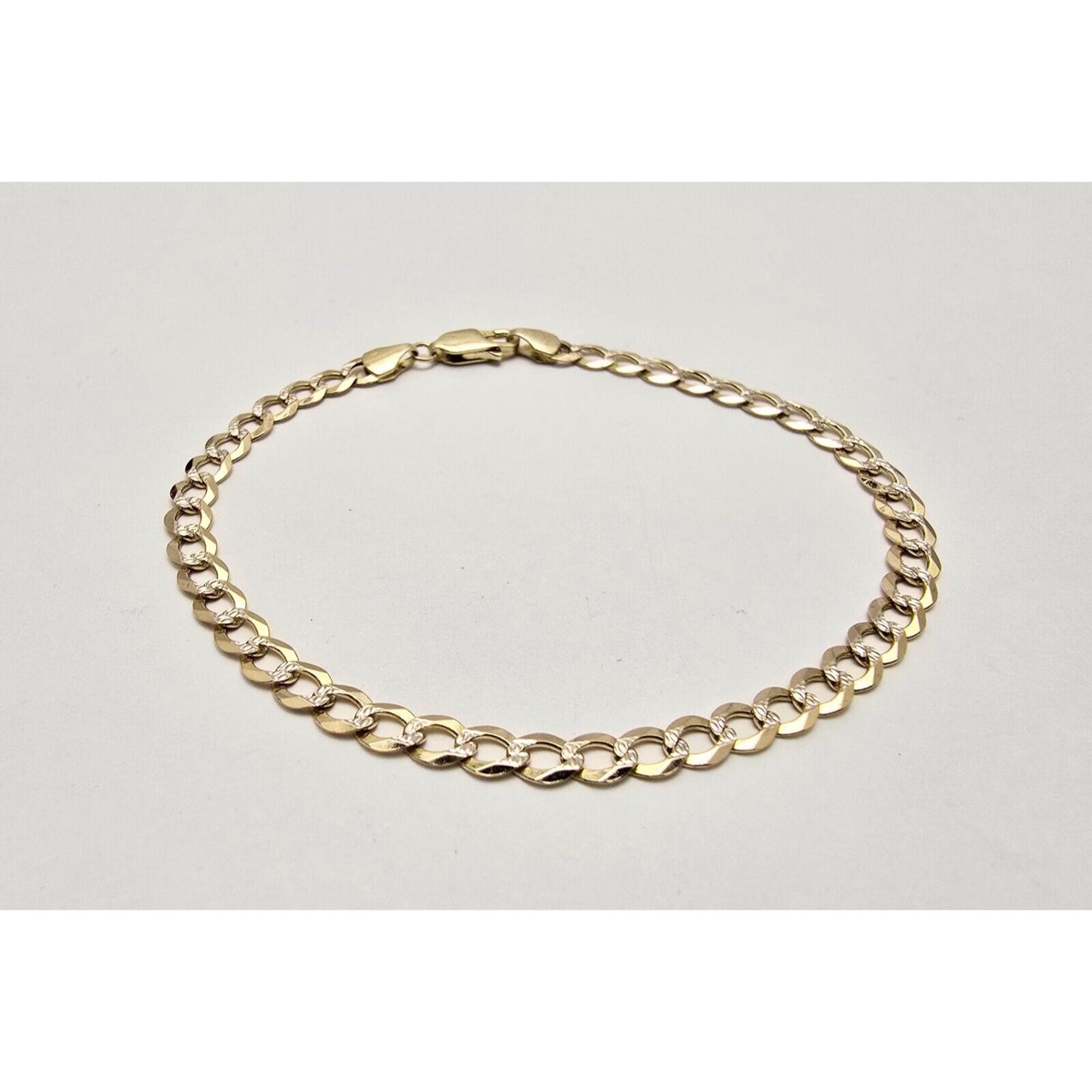 14K Two Tone Gold Diamond Cut Curb Cuban Link Chain Bracelet