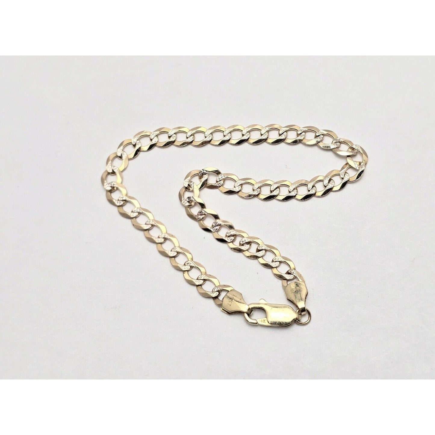 14K Two Tone Gold Diamond Cut Curb Cuban Link Chain Bracelet