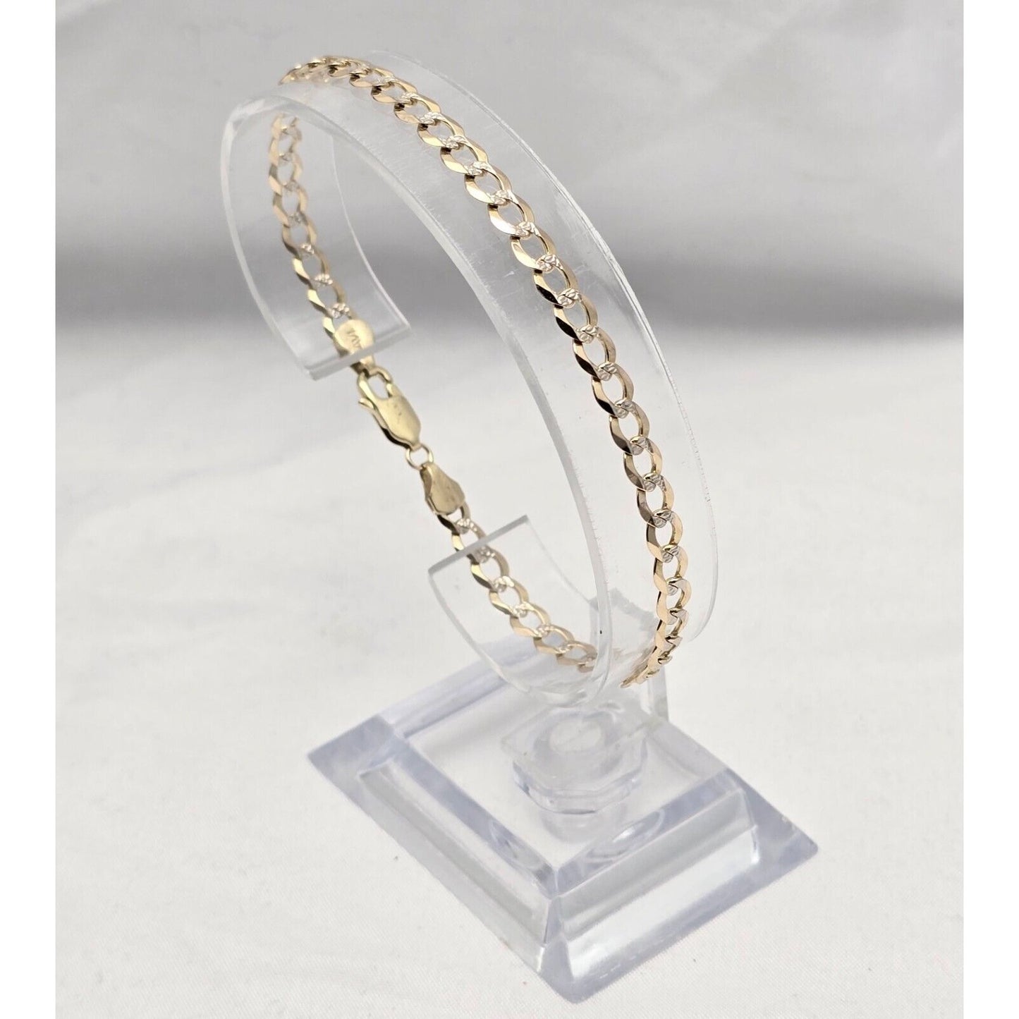 14K Two Tone Gold Diamond Cut Curb Cuban Link Chain Bracelet