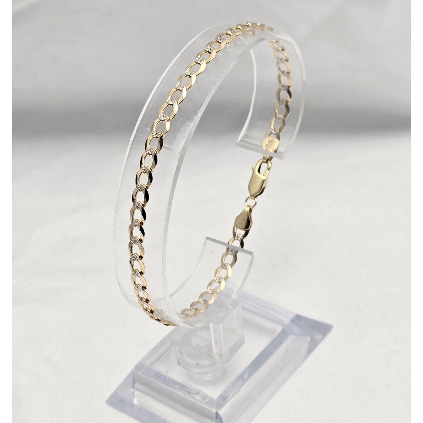 14K Two Tone Gold Diamond Cut Curb Cuban Link Chain Bracelet