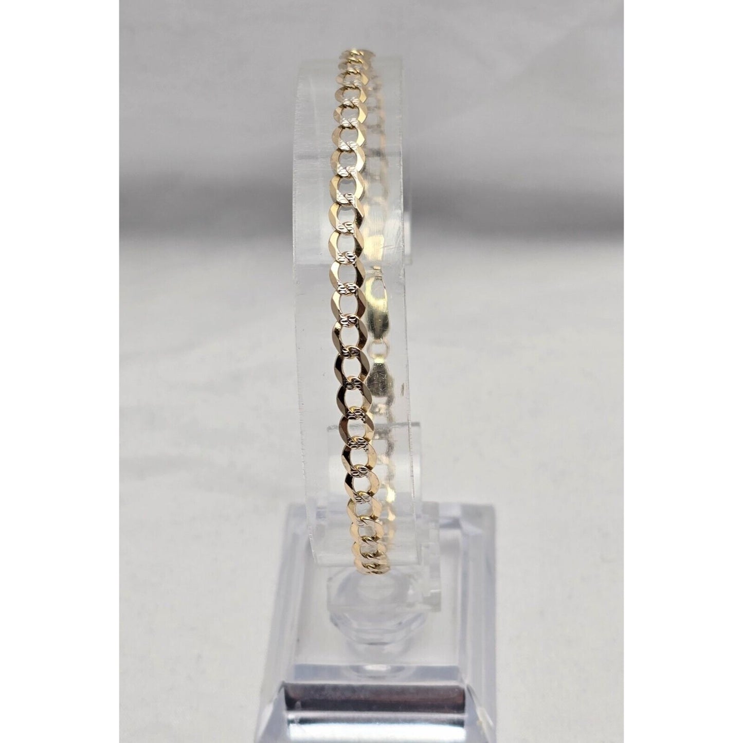 14K Two Tone Gold Diamond Cut Curb Cuban Link Chain Bracelet