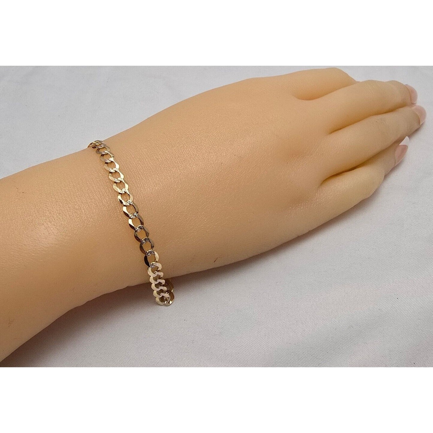 14K Two Tone Gold Diamond Cut Curb Cuban Link Chain Bracelet