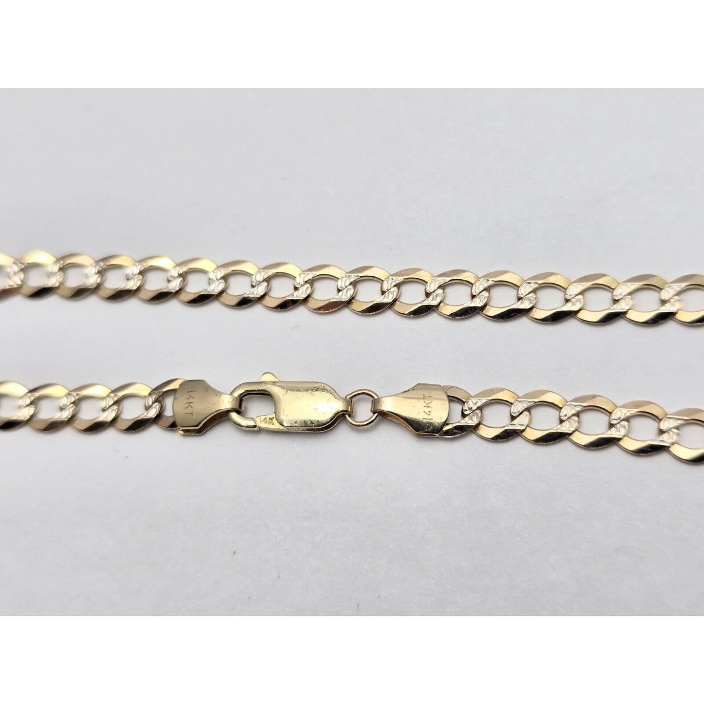 14K Two Tone Gold Diamond Cut Curb Cuban Link Chain Bracelet
