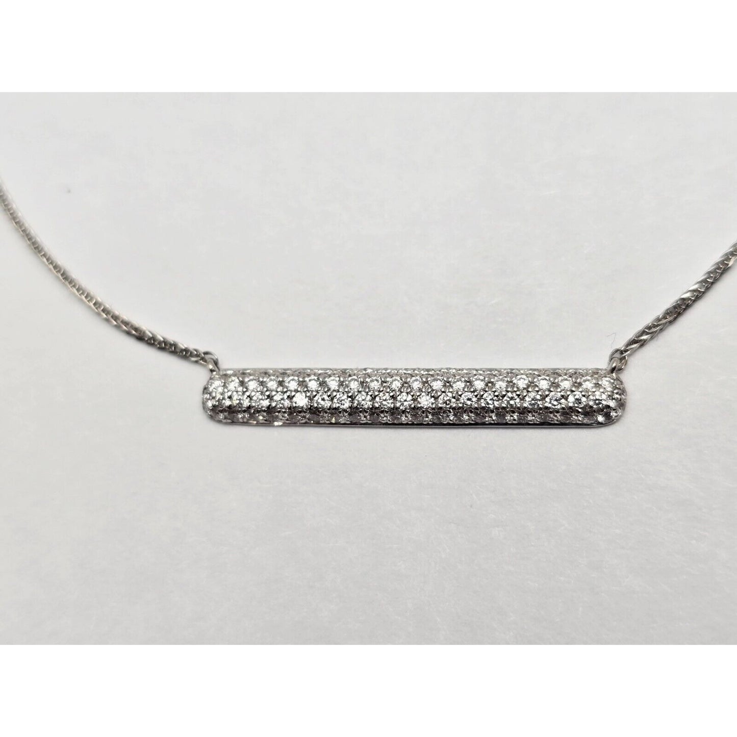 18K White Gold Resizable Link Chain Necklace & Diamond Bar Charm Pendant