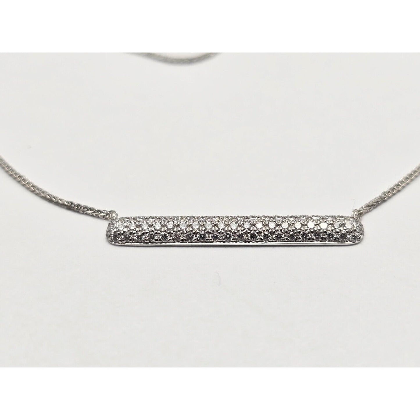18K White Gold Resizable Link Chain Necklace & Diamond Bar Charm Pendant