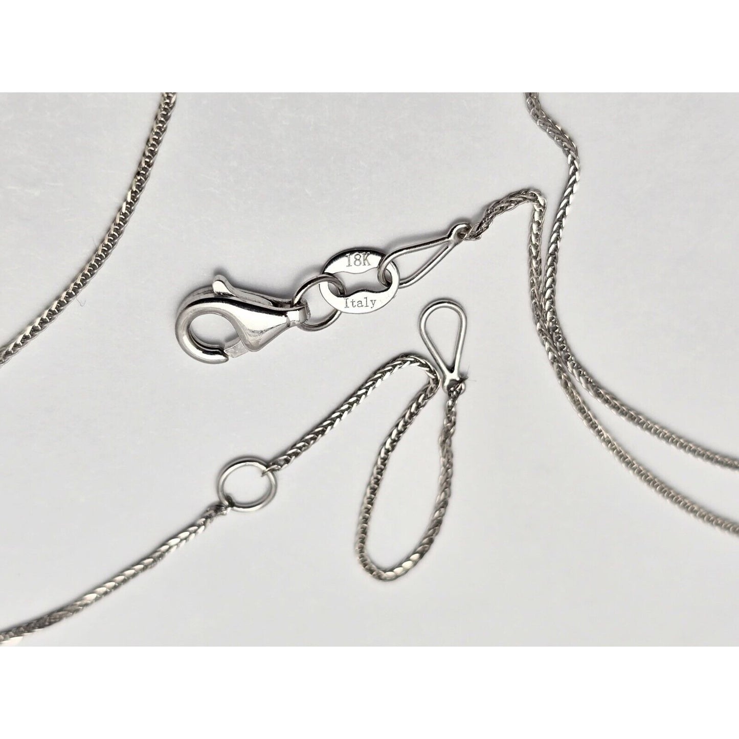 18K White Gold Resizable Link Chain Necklace & Diamond Bar Charm Pendant