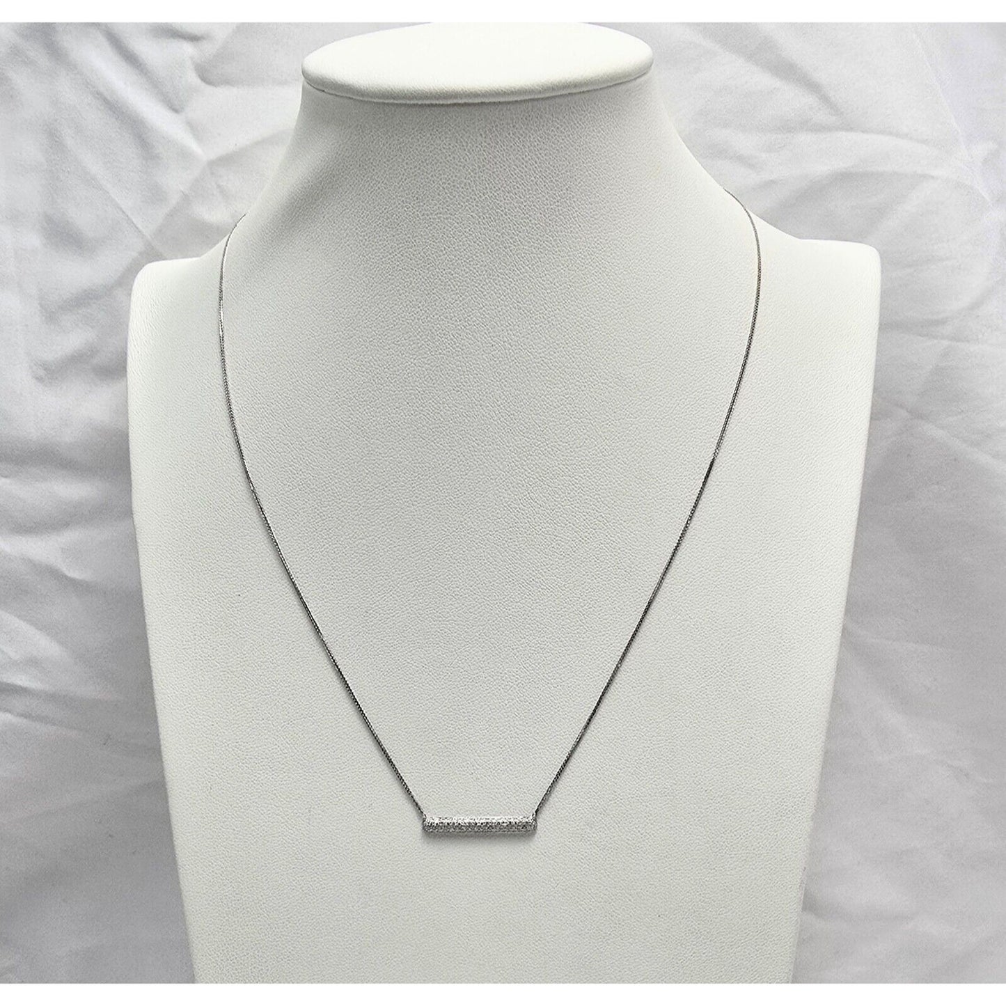 18K White Gold Resizable Link Chain Necklace & Diamond Bar Charm Pendant