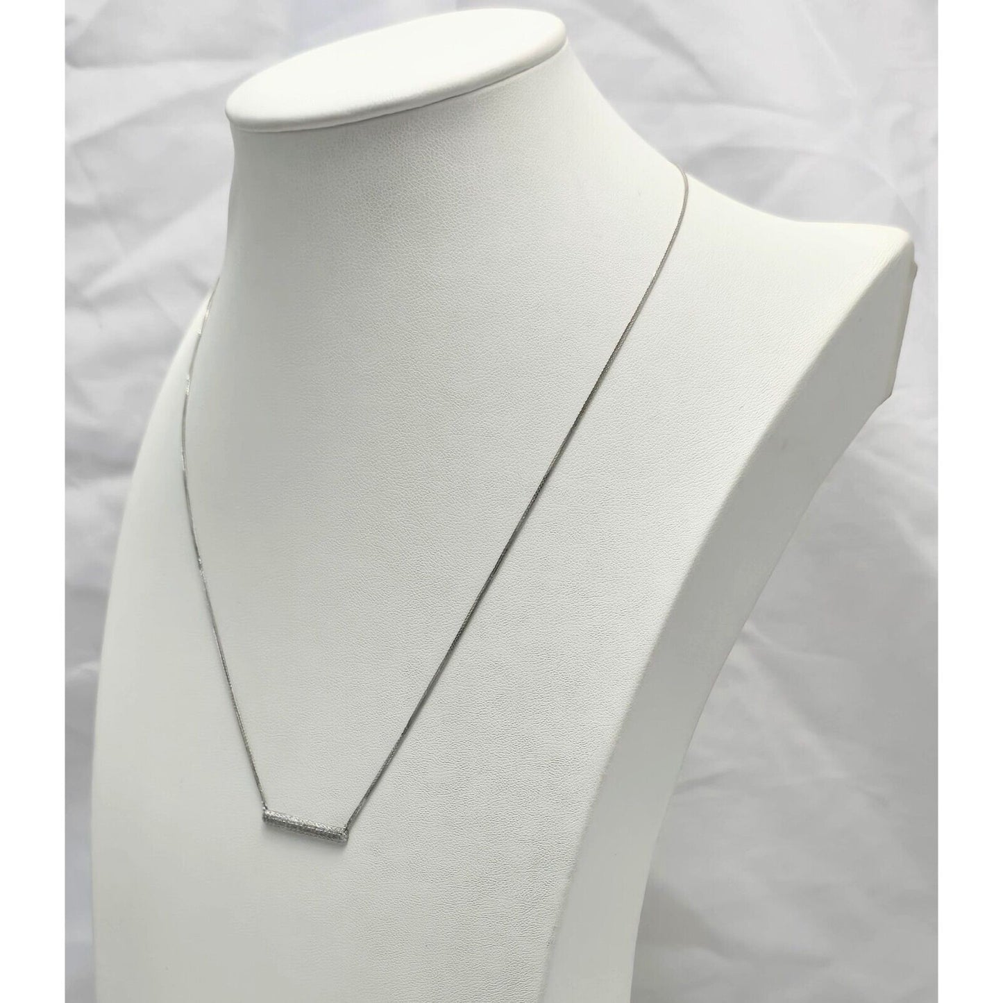 18K White Gold Resizable Link Chain Necklace & Diamond Bar Charm Pendant