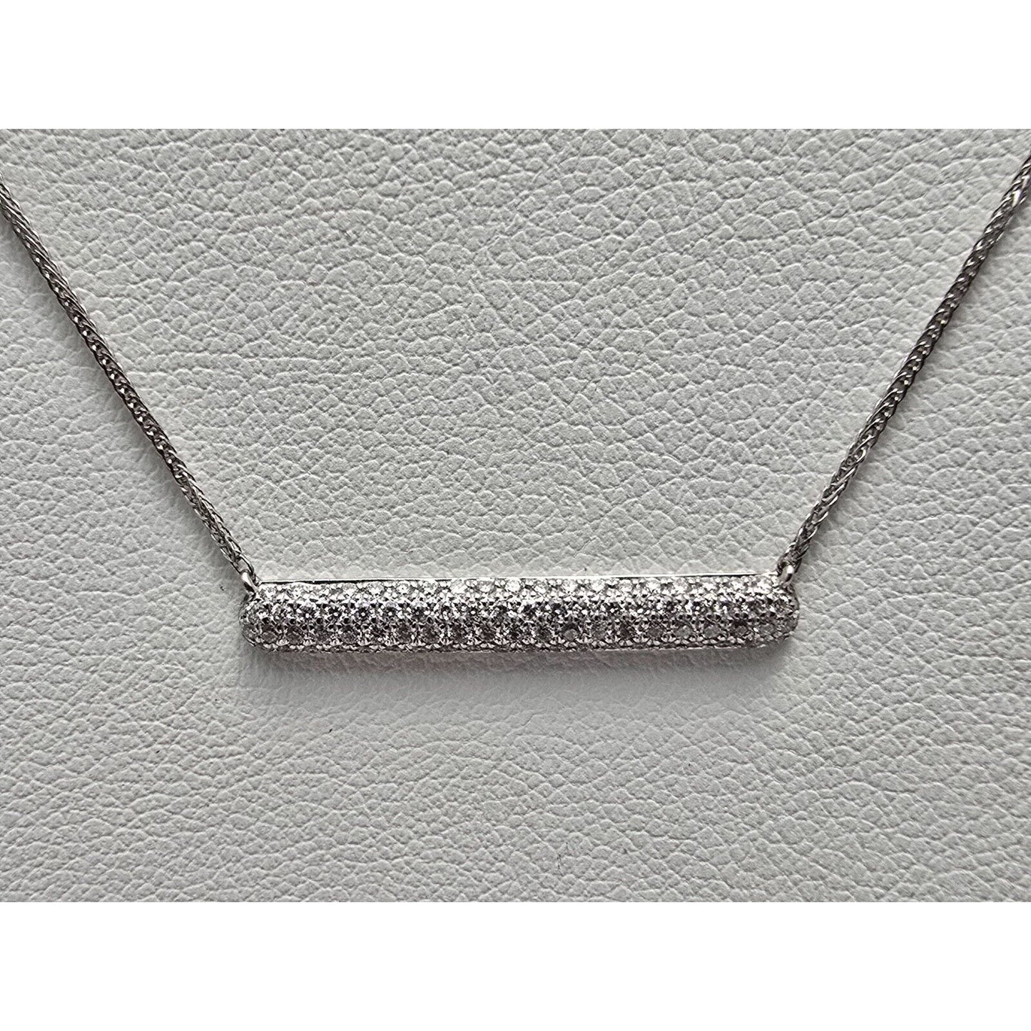 18K White Gold Resizable Link Chain Necklace & Diamond Bar Charm Pendant
