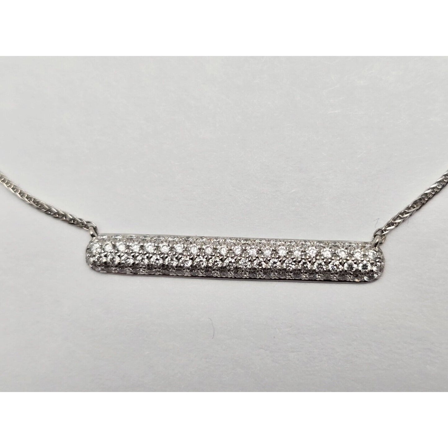 18K White Gold Resizable Link Chain Necklace & Diamond Bar Charm Pendant