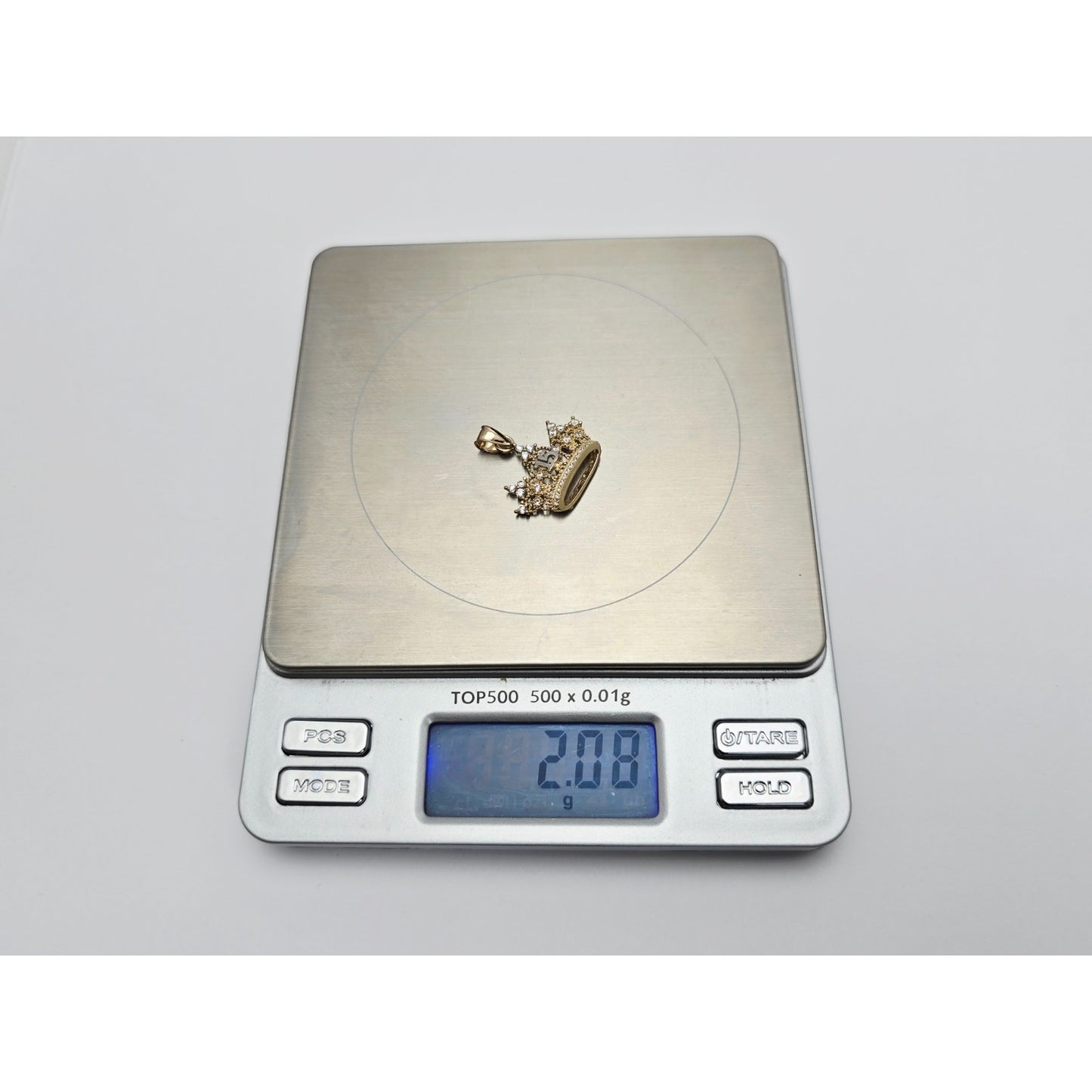 14K Two Tone Gold CZ Quinceanera Crown Tiara 15 Pendant Charm