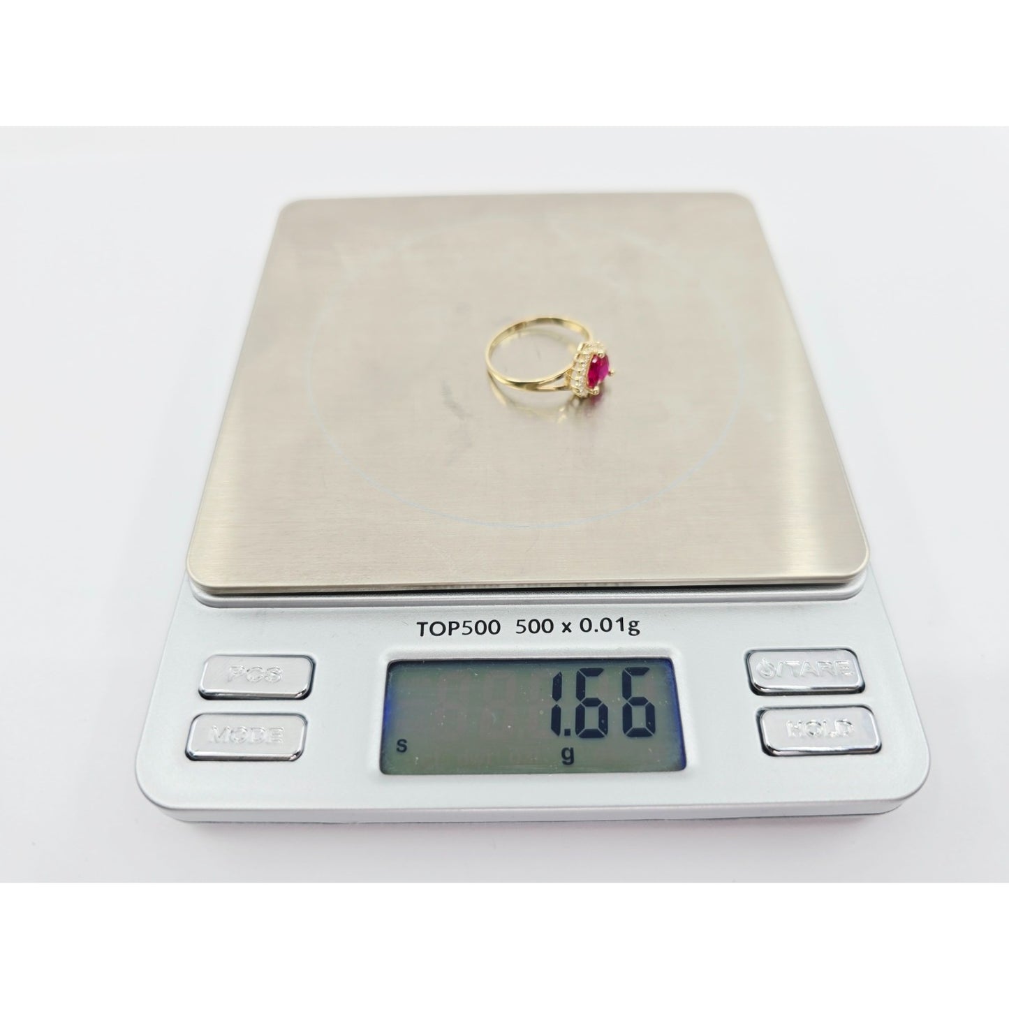 14K Yellow Gold Heart Shaped Synthetic Ruby & CZ Ring