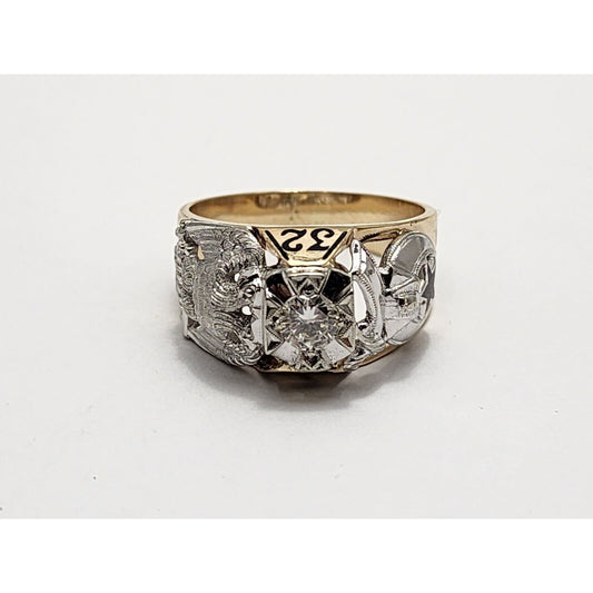 14K Two Tone Gold Masonic Double Headed Eagle 32nd Degree Diamond Ring