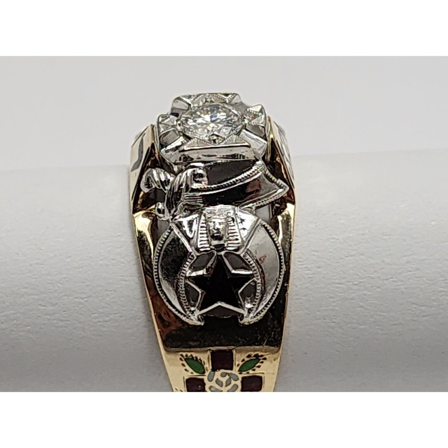 14K Two Tone Gold Masonic Double Headed Eagle 32nd Degree Diamond Ring