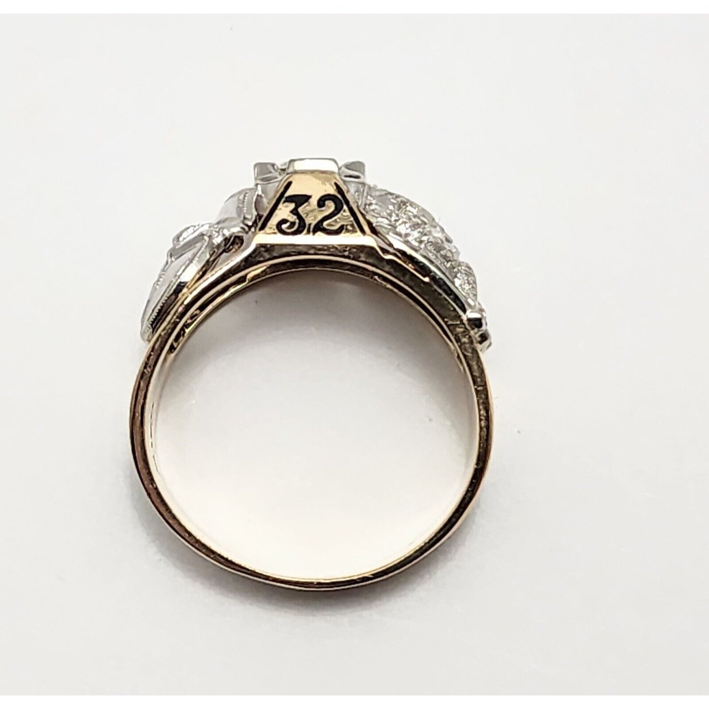 14K Two Tone Gold Masonic Double Headed Eagle 32nd Degree Diamond Ring