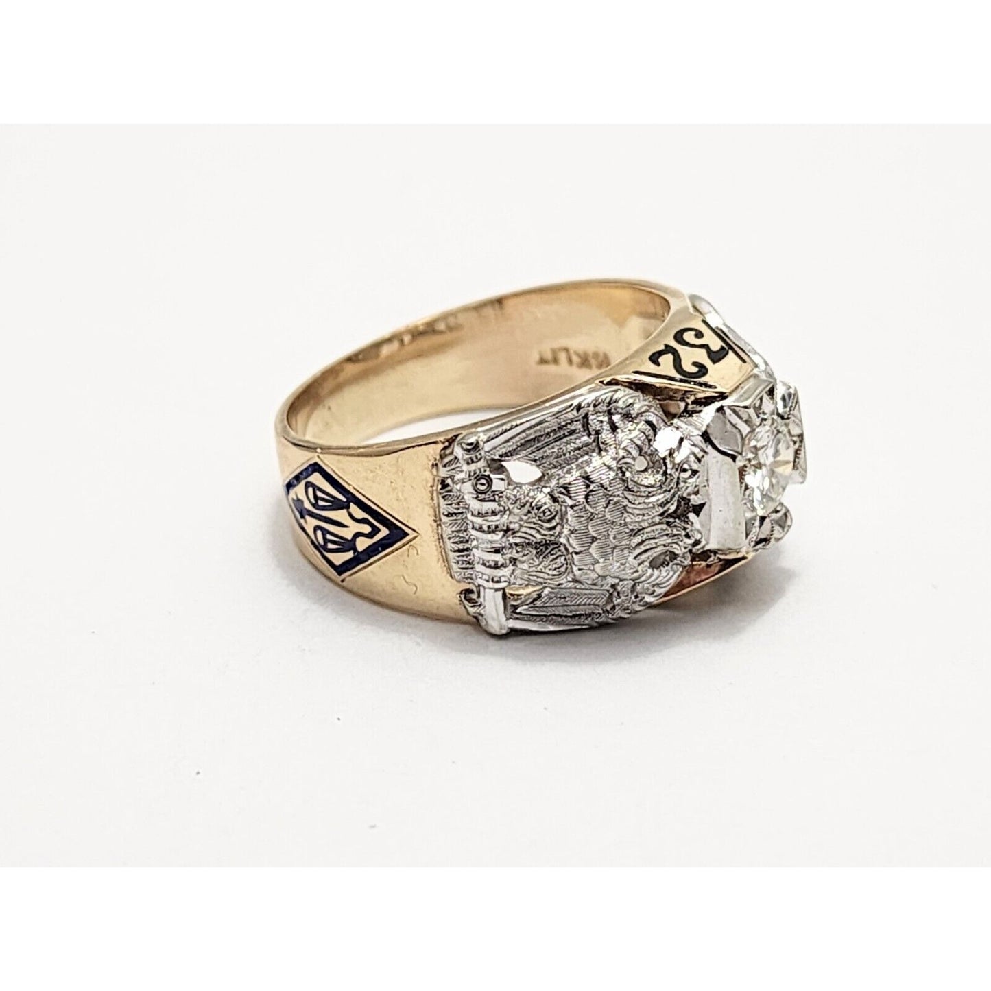 14K Two Tone Gold Masonic Double Headed Eagle 32nd Degree Diamond Ring