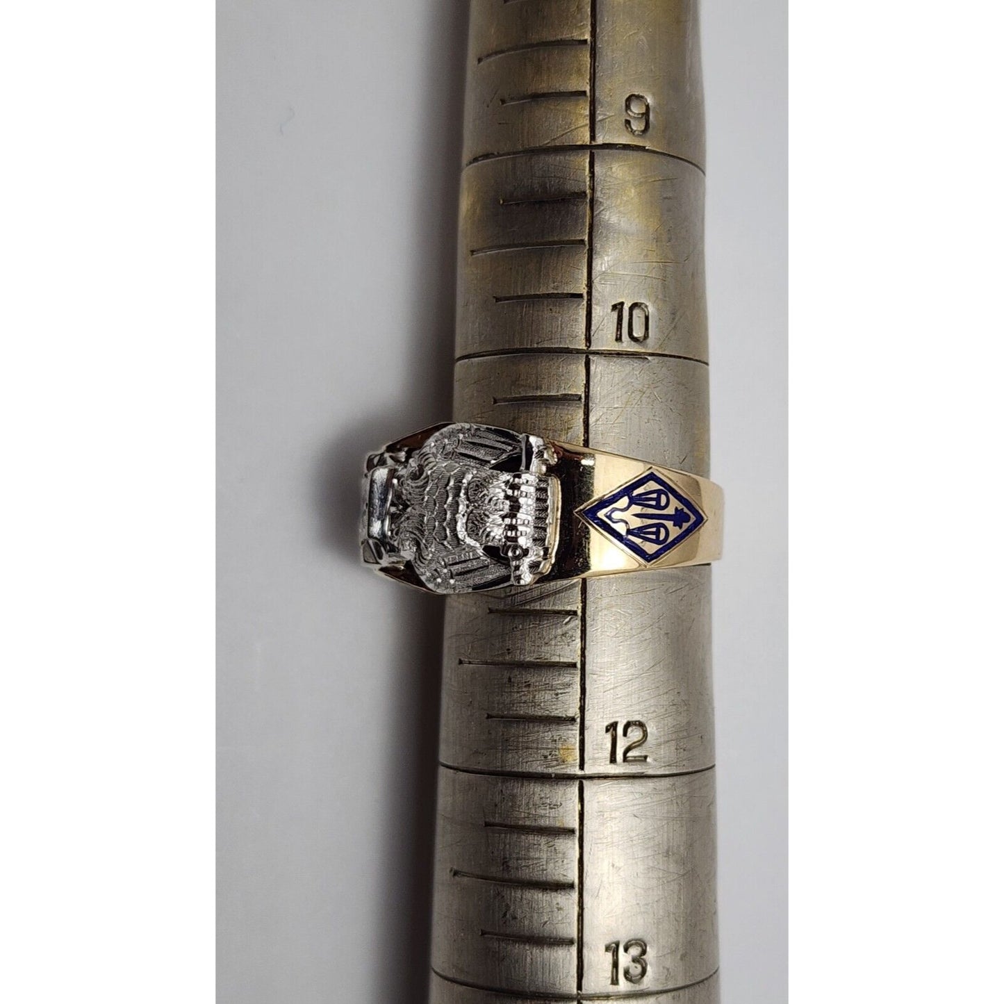 14K Two Tone Gold Masonic Double Headed Eagle 32nd Degree Diamond Ring