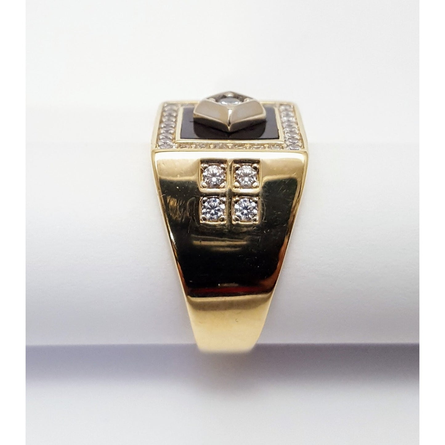 14K Two Tone Gold Onyx & CZ Men's Ring