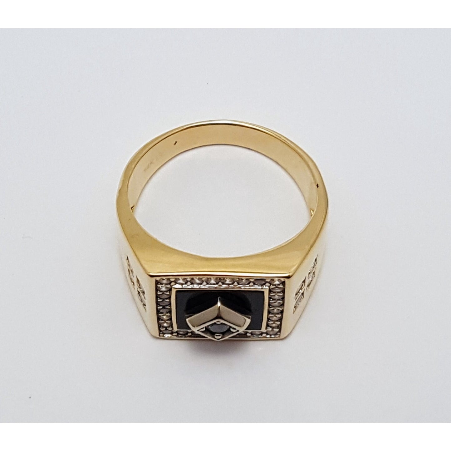 14K Two Tone Gold Onyx & CZ Men's Ring