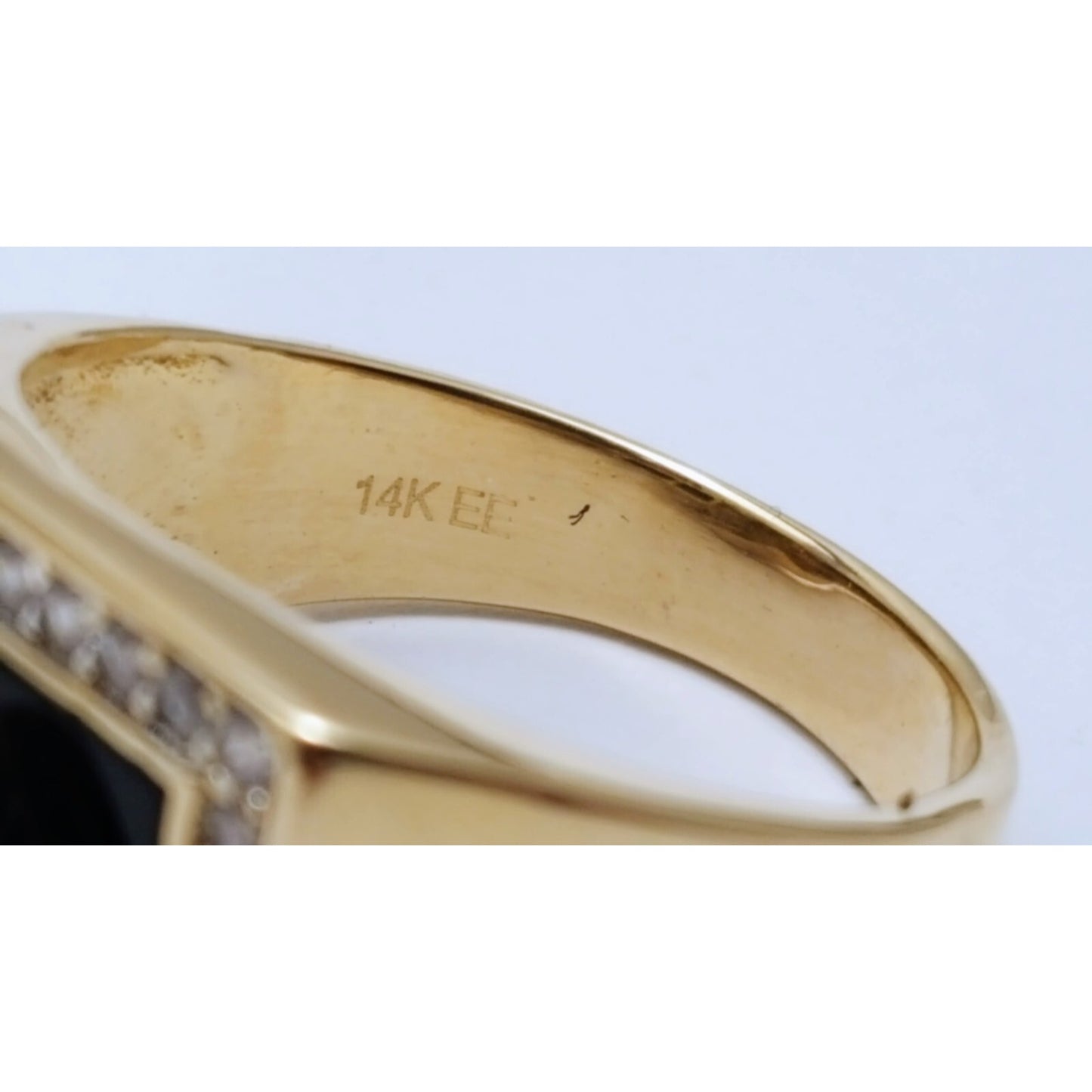 14K Two Tone Gold Onyx & CZ Men's Ring