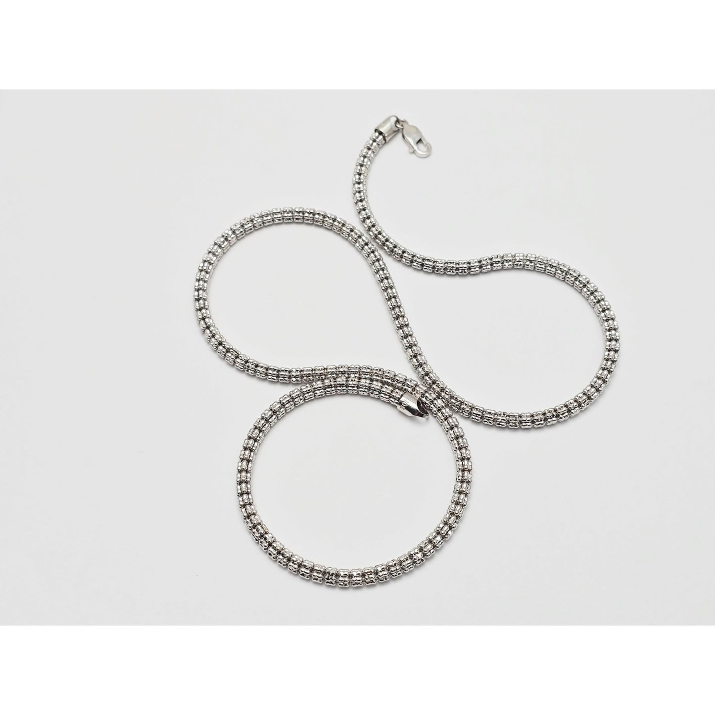 10K White Gold Diamond Cut Ice Link Chain Necklace