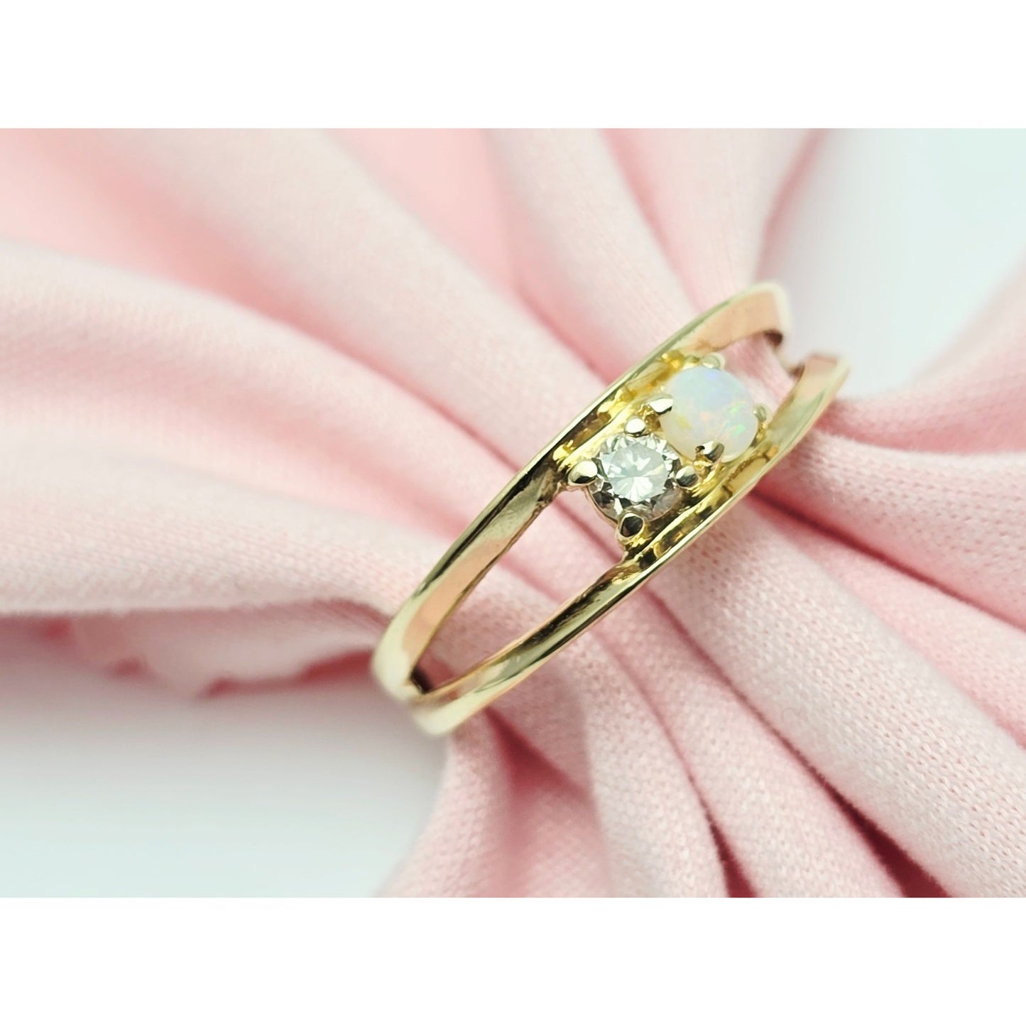 14K Yellow Gold Opal & Diamond Ring