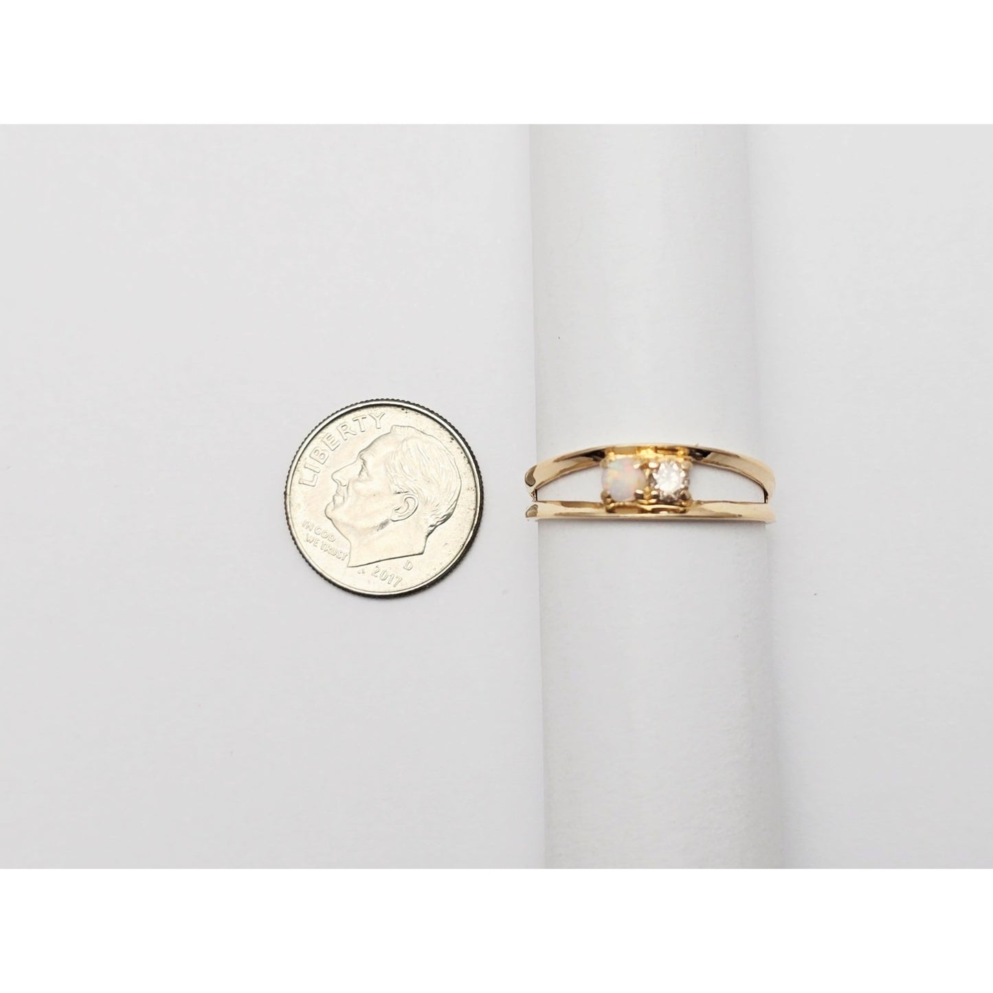 14K Yellow Gold Opal & Diamond Ring